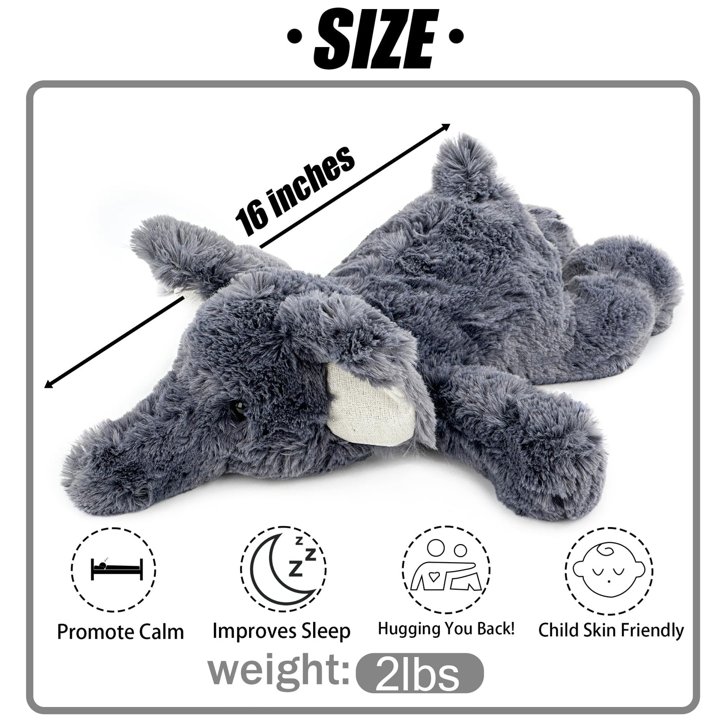 YOUBLEK 16" | 2 Pounds Gray Elephant Weighted Stuffed Animals,Sensory Comfort Plush Throw Pillow Toy,Kawaii Plushies Hugging Toy Gifts for Kids & Adults (Elephant, 16 inch 2 Pounds)