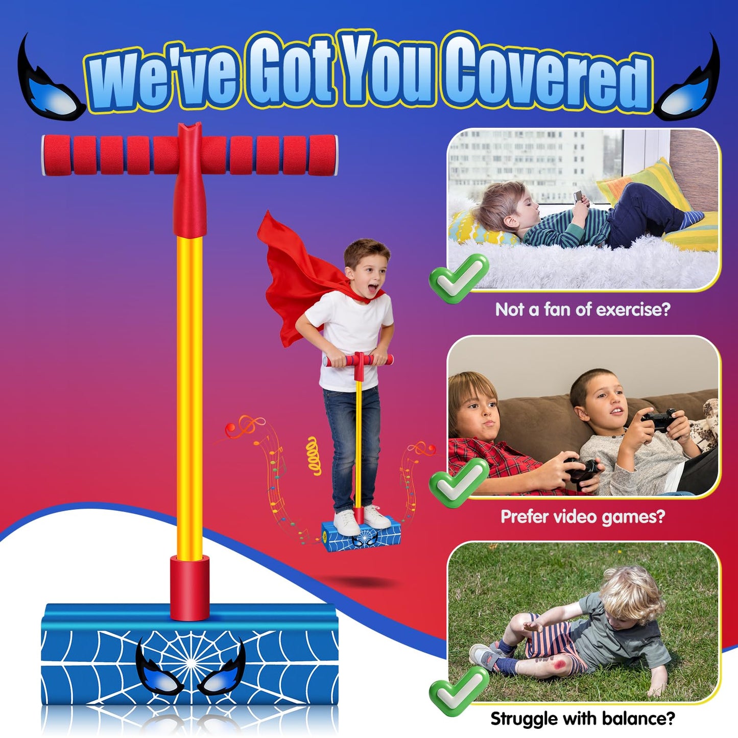 Amiabling Kids Pogo Stick: 3 4 5 6 7 8 9 10 11 12 Year Old Boy Gift, Outside Toys for Kids Ages 4-8, 3+ Year Old Boy Toys, Birthday, Easter, Christmas, Foam Pogo Jumper for Kids