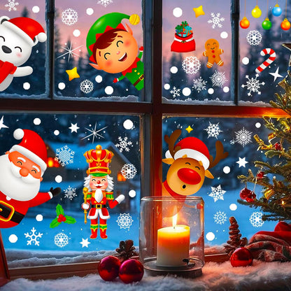 9 Sheets 200+Pcs Christmas Window Stickers Xmas Decals for Glass Snowflake Santa Claus Reindeer Christm Tree Window Cling Sticker for Decorations