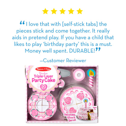 Melissa & Doug Triple-Layer Party Cake Wooden Play Food Set - Birthday Cake Pretend Food Play Set for Toddlers, Kids Ages 3+
