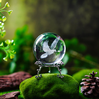 ZEERSHEE 60mm 3D Peace Dove Crystal Ball Figurine with Stand Glass Pigeon Ornament Decor for Home Table
