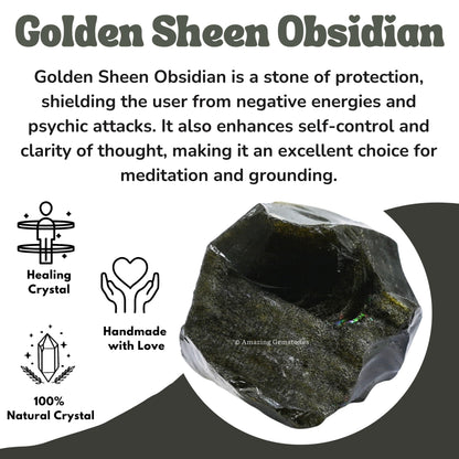 Amazing Gemstone Golden Sheen Obsidian Raw Crystals and Healing Stones, Natural Rocks For Tumbling - DIY Raw Stones And Crystals (1 Piece)