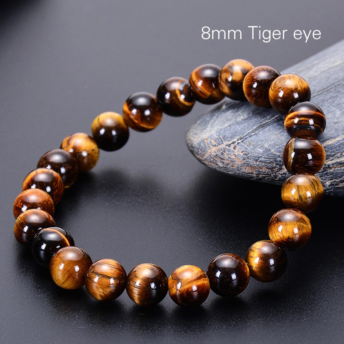 Cryhand Tigers Eye Protection Handmade Bracelet Best Present For Men Women Attract Wealth Chakra Feng Shui Stretchy Beaded Bracelets Lucky Friendship Bracelet (Tigers 2PCS)