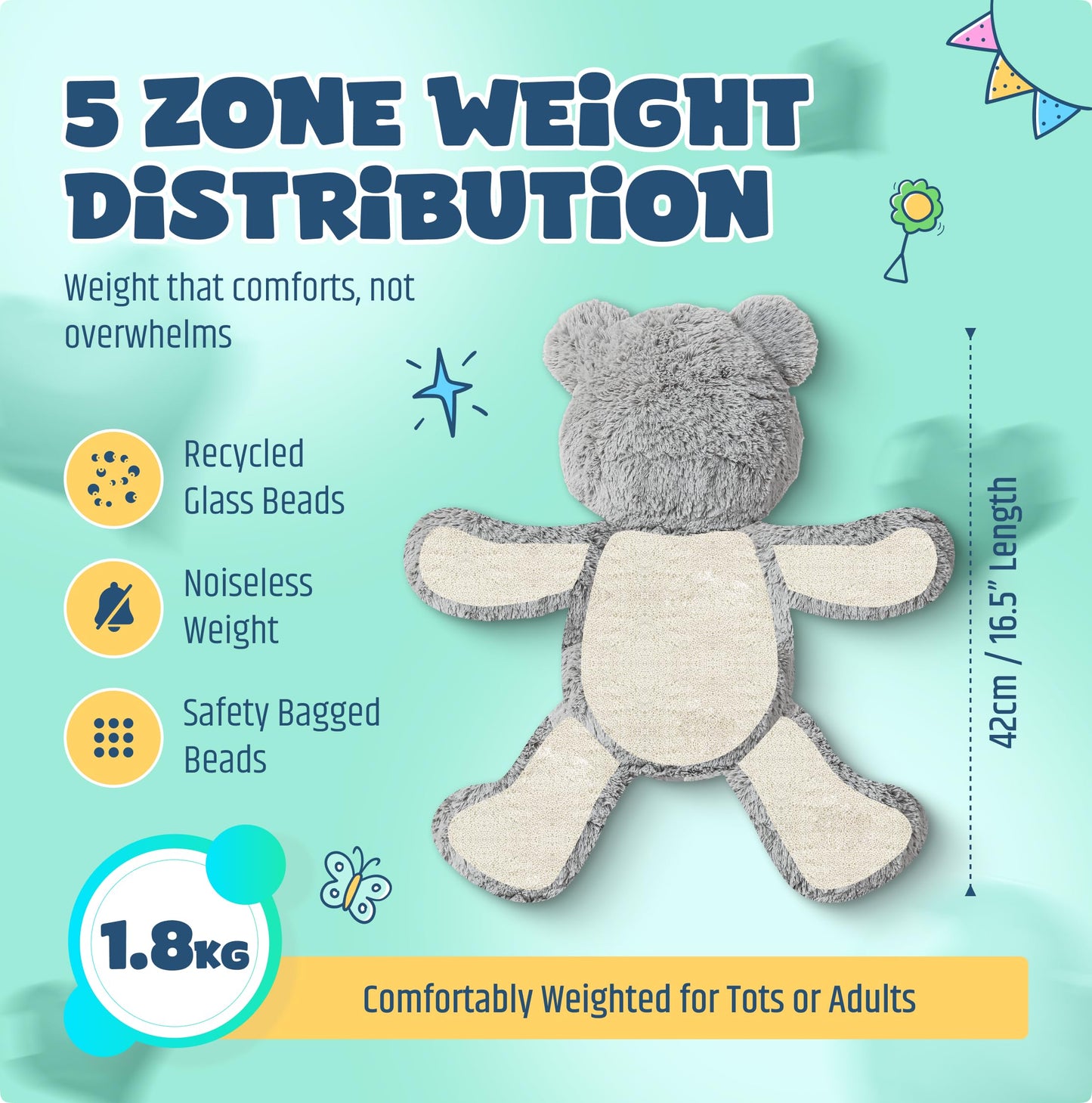 Jumble Bear 4LB Weighted Stuffed Animal Bear Toy – Large Soft Plush Teddy for Toddlers, Kids, Teens & Adults – Sensory Weighted Plush Toy Stuffed Animals for Comfort for Boys & Girls