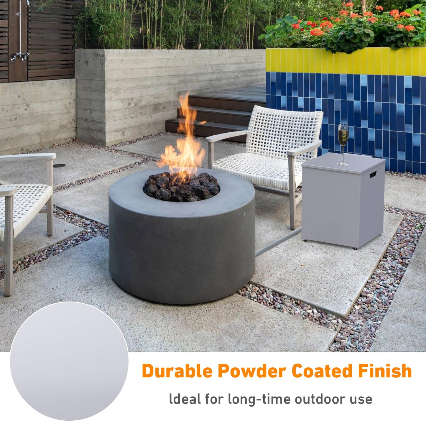 Stanbroil Propane Tank Cover Table Hideaway Table, 16" Storage Side Table for 20 lb Propane Tank, Outdoor Gas Tank Storage Box with Side Handles, Grey