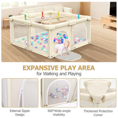 OCATO Baby Foldable Playpen: Playpen for Babies and Toddlers Baby Play Pen Gate Portable Playpen Fence Indoor Outdoor Kids Safety Area Travel Play Yard Babies Essentials Pack n Plays (50" × 50")