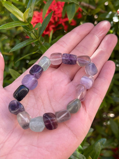 GAF TREASURES Rainbow Fluorite Crystal Nugget Bracelet, Genuine Rainbow Fluorite Tumbled Gemstone Bracelet, Healing Crystal Bracelet, Gift for Men & Women (1)