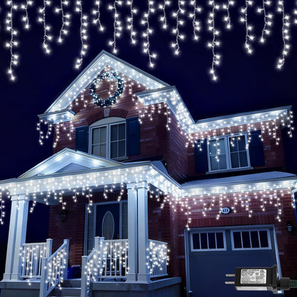 QITONG Icicle Lights for Outside, 66ft 800 LED String Lights Plug in with 8 Modes, Connectable White Icicle Christmas Light Clear Wire Indoor