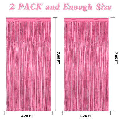 2 Pack Pink Party Decorations, 3.28 FT x 7.05 FT Pink Backdrop, Metallic Tinsel Backdrop Fringe Curtains Backdrop Curtains, Photo Backdrop Party Supplies Birthday Party Decorations