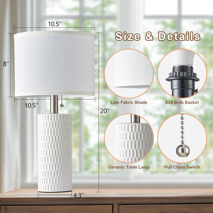 Reaketon 20" Small Ceramic Table Lamps for Bedroom Set of 2, Modern Lamps for Night Stands, Farmhouse Table Lamps for Living Room, Home Office and Hallways,White