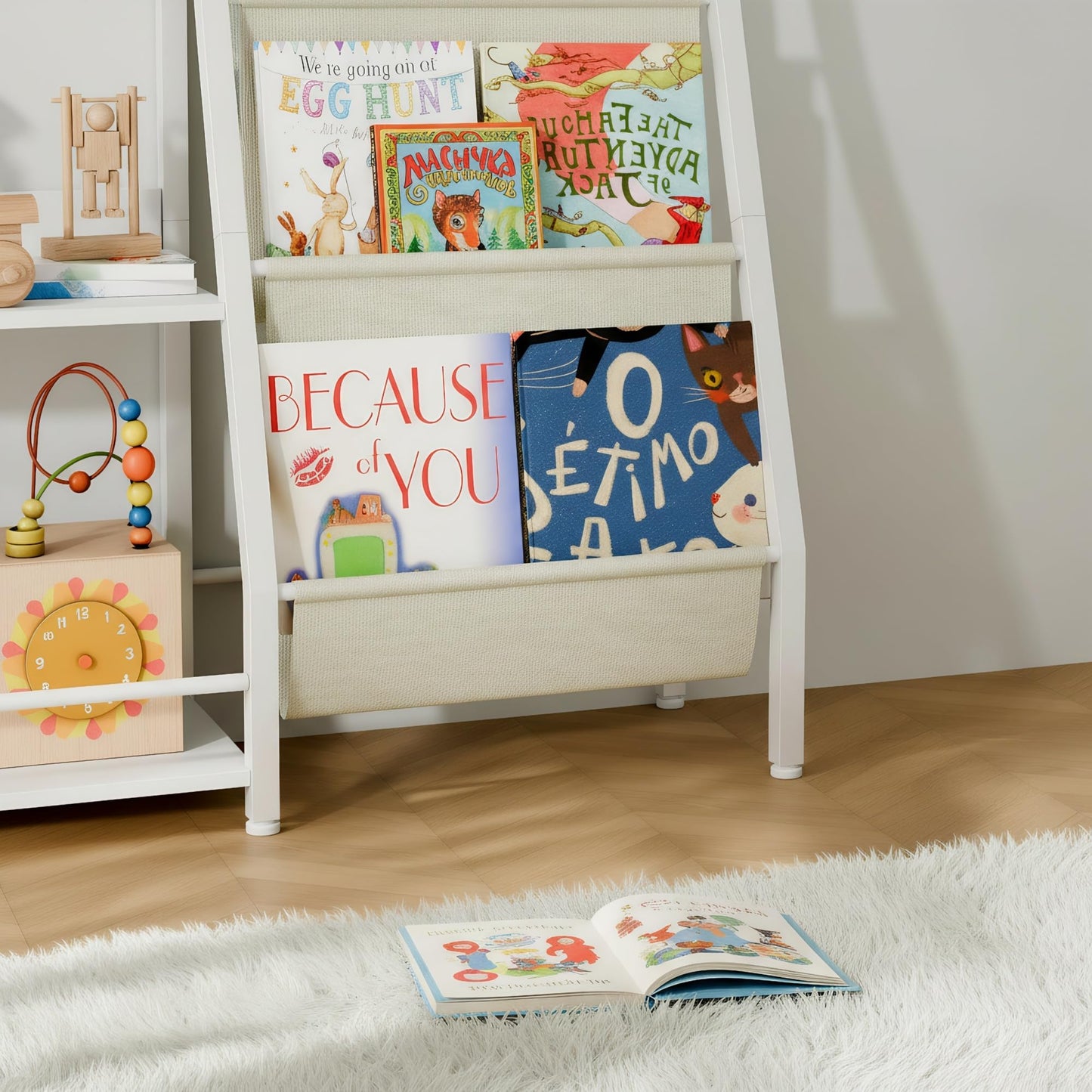 Trygoal 3-Tier Bookshelf, Multi-Layer Open Storage Rack, Toy and Book Storage Rack with Deep Pockets, Bookshelf Organizer Display Furniture for Bedroom, Playroom, Nursery and Classroom, White