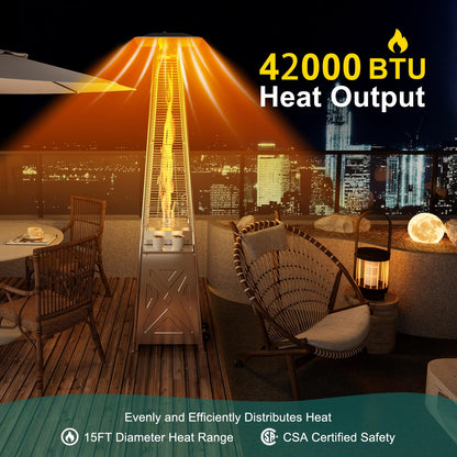GarveeLife 42,000 BTU Pyramid Patio Heater, Glass Tube Propane Patio Heater with Wheels, Stainless Steel Outdoor Propane Heaters for Backyard, Garden, Patio, Porch and Pool