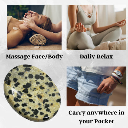 Amazing Gemstone Dalmatian Jasper Worry Stone, Healing Crystals - Piedra Crystal Fidget for Gift, Meditation, Calming, Relaxation, Stress Relief