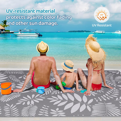 StepRite Outdoor Rug, Patio Rug, Plastic Straw Camping Rugs, Large Waterproof Area Rug and Mat for Outdoors, RV, Patio, Backyard, Deck, Porch, Beach, Balcony, (5'x 8', White&Gray)