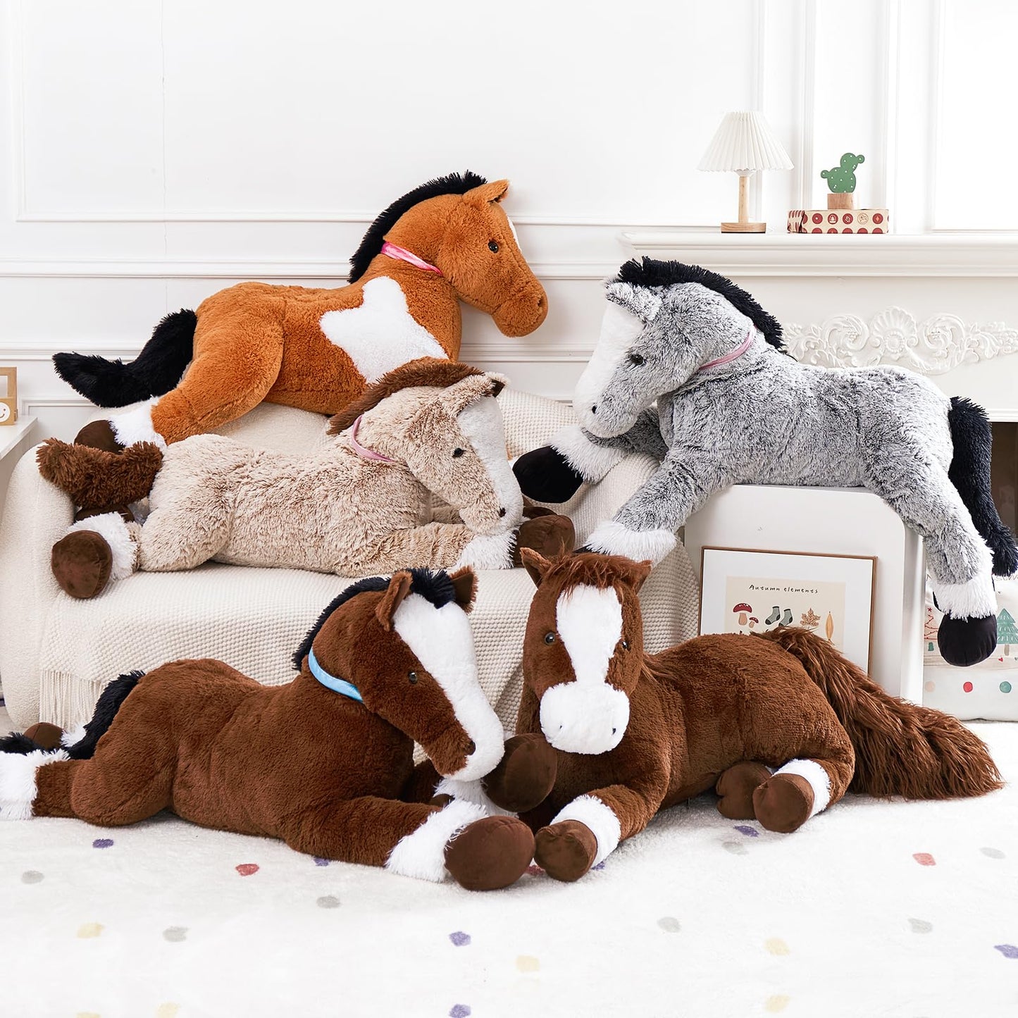 Tezituor 3ft Large Realistic Horse Stuffed Animal, 35.4 Inches Big Stuffed Pony Plush Toys for Ridding, Hugging Soft Horse Plush Theme Body Pillow Christmas Birthday Gift for Boys Girls