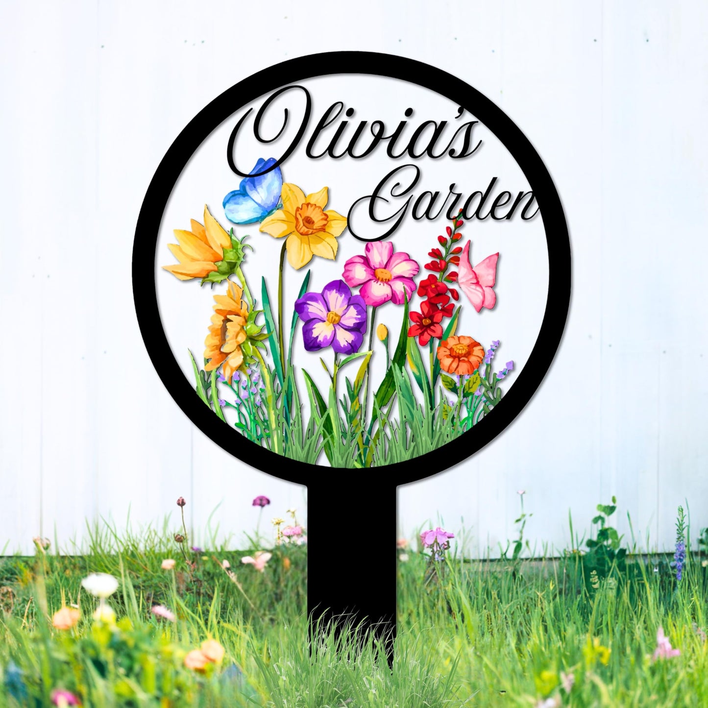 Personalized Metal Garden Sign, Custom Spring Porch Decor with Flowers, Personalized Name Sign for Garden, Patio, Porch, Gardening Gift for Gardeners
