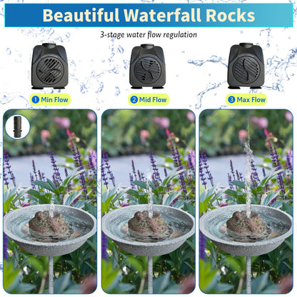 TIANCENTRAL H Electric Bird Bath Fountain Pump with Natural Rock Design, Continuous Water Bubbler (Not Solar) 7.5W Adjustable Submersible Pump with 6FT Anti-Bite Cord for Outdoor Garden & Patio Decor