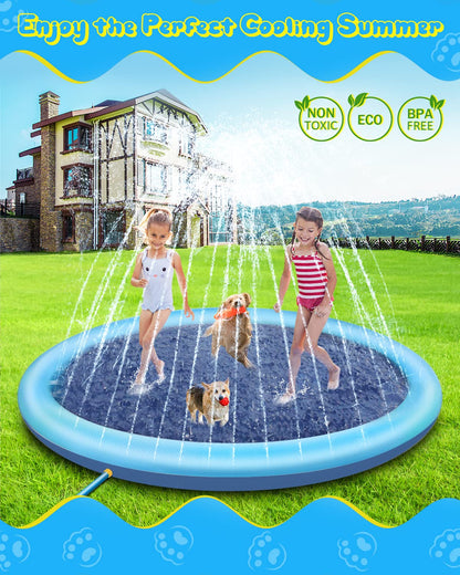 Raxurt Splash Pad for Kids and Dog, 87IN Non-Slip Large Baby Play Mat, Thickened Durable Dog Pool Toys, Sprinkler Outdoor Water Toys for Ages 3-12 Boys Girls, Parent-Kids, Blue