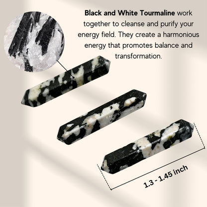 Amazing Gemstone Black and White Tourmaline Crystal Points Bulk Healing Crystals & Stones - Pack of 3 Double Terminated Healing Wand Point Bulk Crystals for Crafts, Crystal Grid, DIY for Beginners