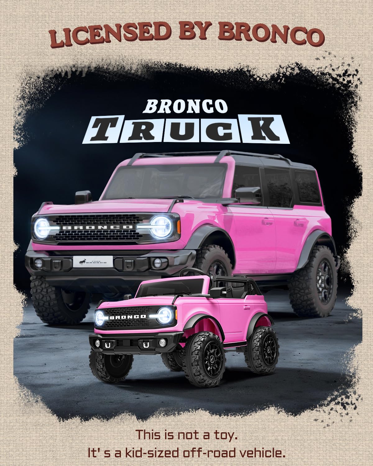 First Ride On 24V Ride on Toys for Big Kids, Licensed Ford Bronco Base 2 Seater Ride on Car with Remote Control, Girl Ride on Truck w/Seat Belts, 3 Speeds, Spring Suspension and Bluetooth (Pink)