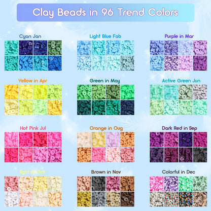 18000 Pcs Clay Beads Bracelet Making Kit 6 Boxes 96 Colors Friendship Jewelry Making kit Polymer Set with 1000 Letter Beads and 850 Charms Crafts