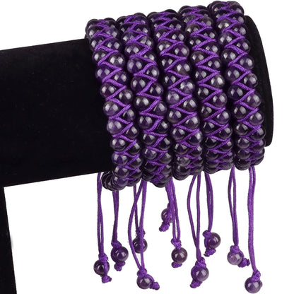 MASSIVE BEADS Natural Chakra Healing Power Crystals Macrame Bracelet Yoga Double Layer Stone Beads Gemstone Meditation Relax Anxiety Bangle for Unisex Women Men (Amethyst, 6mm)