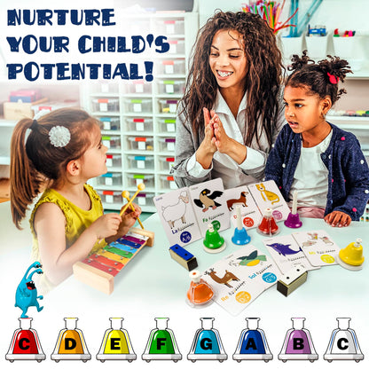 MINIARTIS Desk Bells for Kids | Educational Music Toys for Toddlers 8 Notes Colorful Hand Bells Set | Kids Musical Instrument with 15 Songbook | Great Birthday Gift for Children