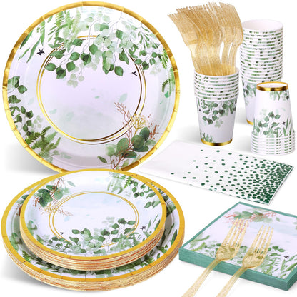 Etsutomy Sage Green Party Decoration, 126PCS Sage-Green Plates and Napkins Party Supplies, Spring Greenery Eucalyptus Leaves Disposable Dinnerware Decor for Wedding Birthday Baby Shower