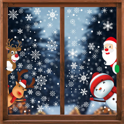 322Pcs Christmas Window Clings Xmas Snowflakes Decorations Santa Claus Reindeer Snowman Snowflake Xmas Decals Stickers for Glass Winter Holiday Home Party
