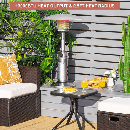 Giantex Outdoor Propane Patio Heater, 11,000 BTU Portable Tabletop Heater w/Weighted Base, Stainless Steel, Adjustable Thermostat, Electric Heater for Backyard, Garden, Commercial Restaurant, Silver