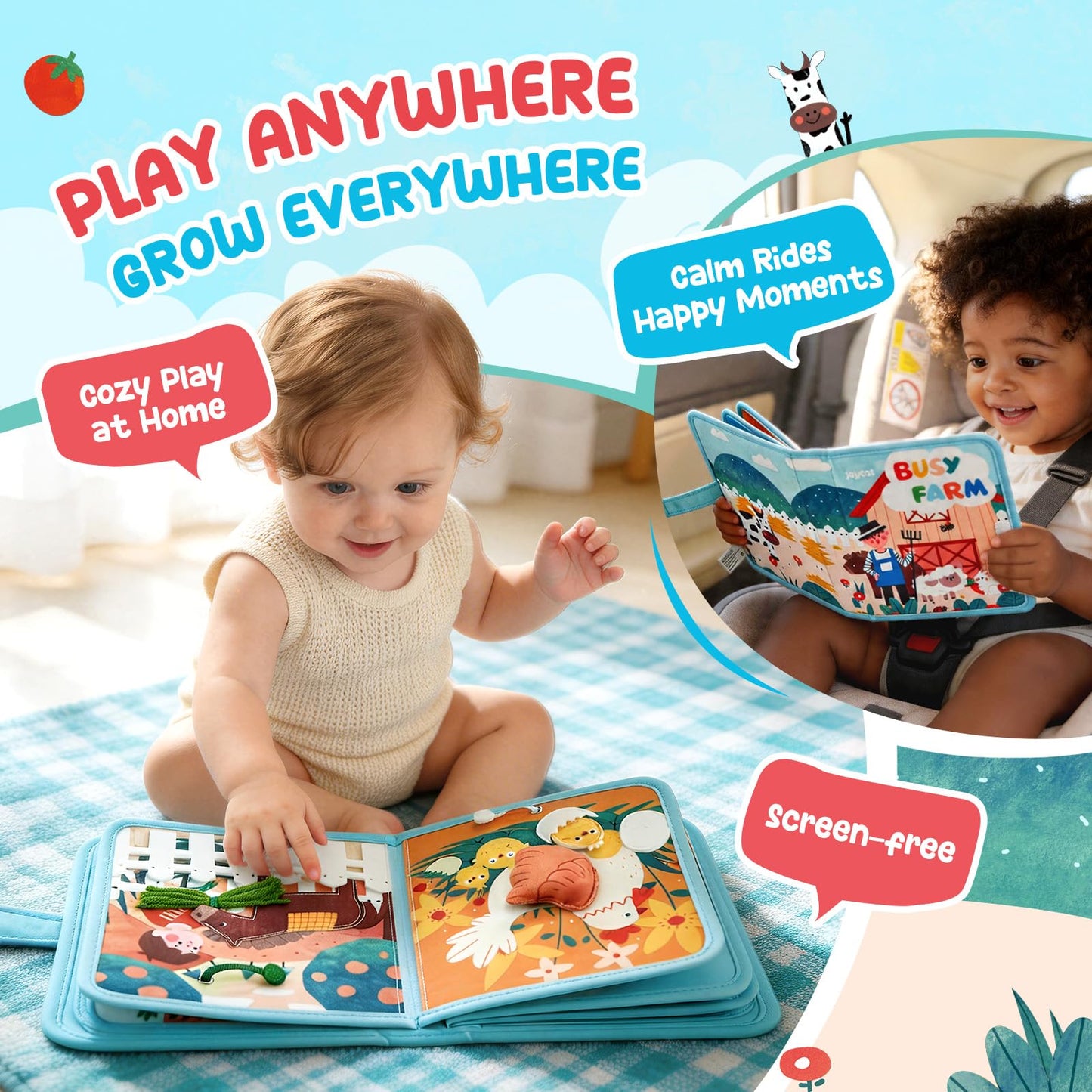JoyCat Farm Busy Book for Toddlers 1-3, 21-in-1 Montessori Toy, Busy Travel Quiet Book, Birthday Gift for 1-3 Year Old