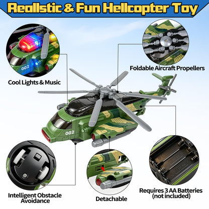 Bloolilies Helicopter Toy for Kids 3-5 6 7, Army Military Toy Helicopters with Lights and Music for Toddlers Birthday Gift, Bump and Go Airplane Toys for Boys Girls 3 4 5 6 7 Years Olds