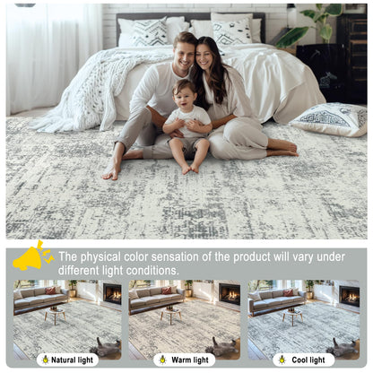 Area Rugs Living Room Rug - 5x7 Washable Modern Abstract Soft Neutral Non-Slip Carpet Large Indoor Floor Stain Resistant Thin Carpets for Bedroom Dining Room Farmhouse Nursery Home Office Grey