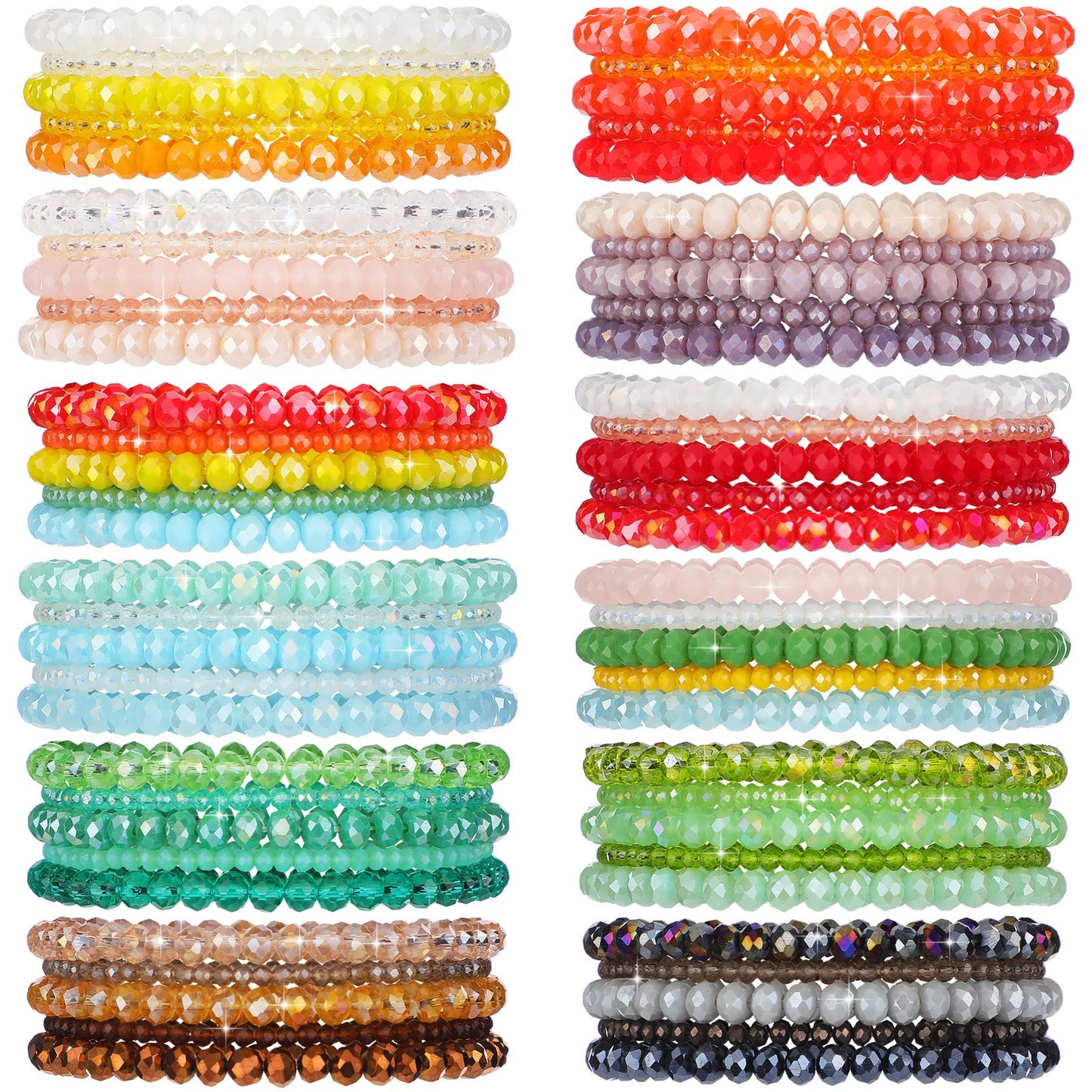 Junkin 60 Pcs Crystal Beaded Bracelets Bulk for Women Bohemian Multi Layer Stacking Statement Stretchy Strand Crystal Bead Bracelets Versatile Slip on Shiny(Shiny Color)