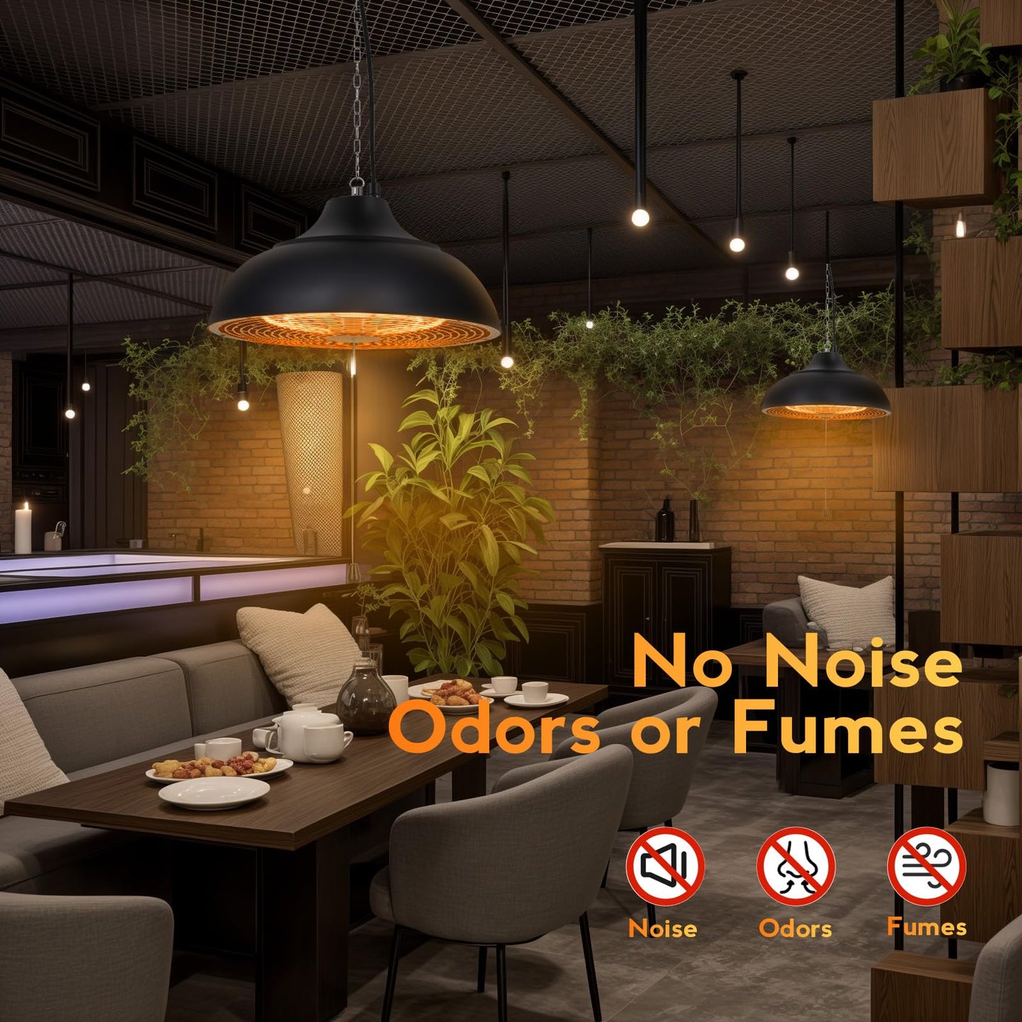 Cobuy 1500W Electric Hanging Patio Heater, 3S Instant Heat, Ceiling-Mounted Outdoor Heater with 3 Modes, Quiet Operation, Overheat Protection, IP55 Waterproof for Patio, Balcony (black, hanging)
