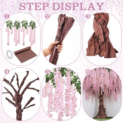 Giegxin DIY Wisteria Tree Hanging Flowers Branches 3D Paper Blossom Tree for Home Classroom Wall Spring Decor Fake Ceiling Flowers 20 Wisteria Branches for Indoor Bedroom Forest Background(Pink)