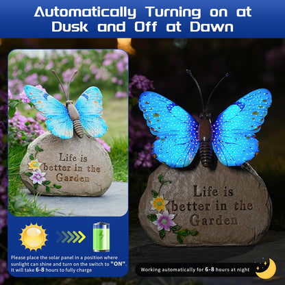 XMHBCSM Solar LED Butterfly Garden Statue with Sparkling Light-Up Wings - Outdoor Yard Patio Decor Figurine, for Women Mom Grandma (Blue)