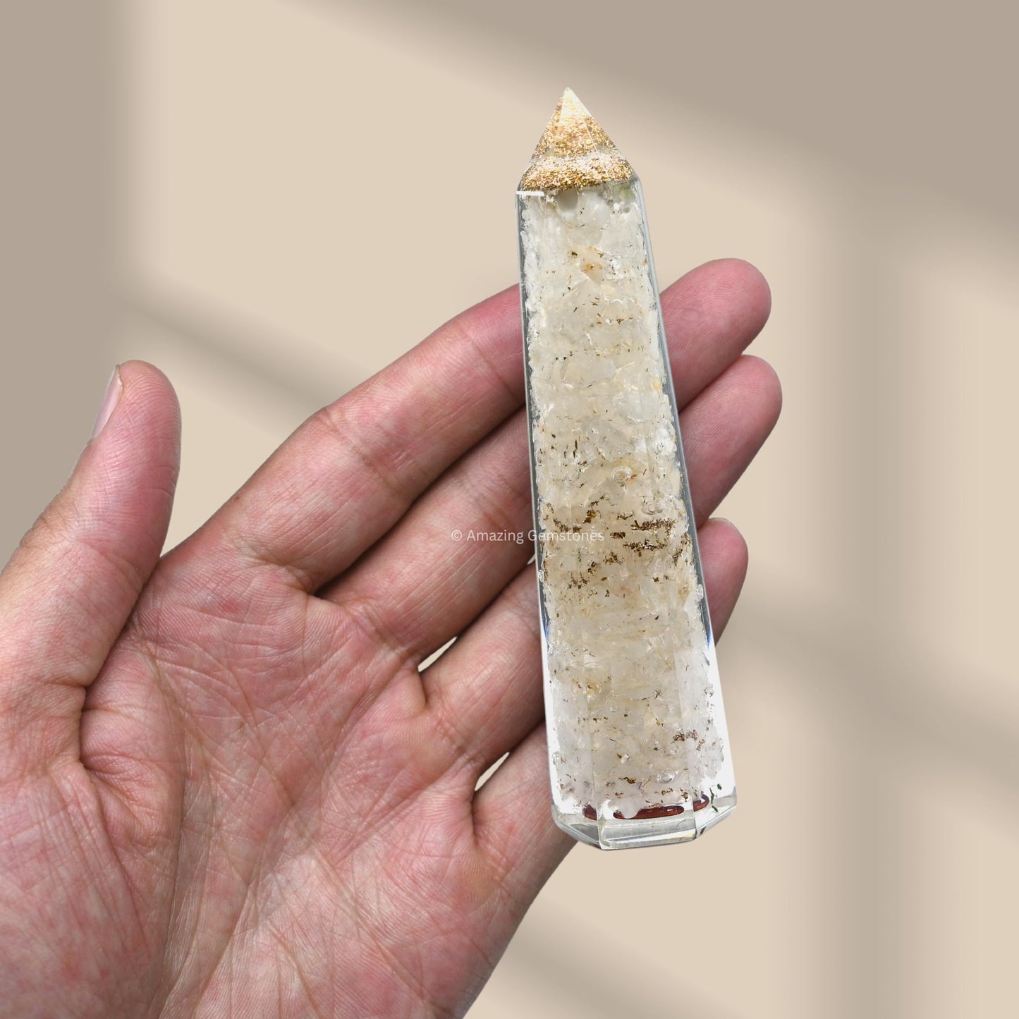 Amazing Gemstone Clear Quartz Orgonite Orgone Crystal Towers - Large 4.5" Orgonite Crystal Wand Obelisk Tower Point for Meditation, Crystals and Healing Stones Gift and Protection