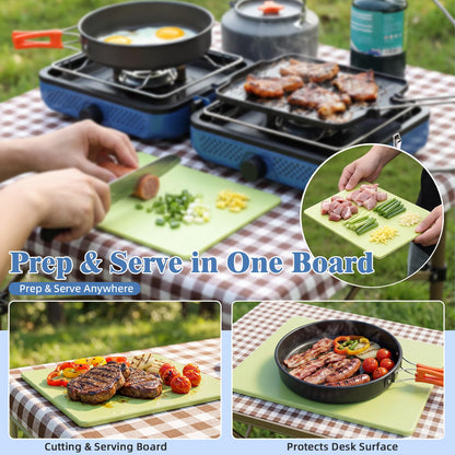 Hisencn 2 Burner Propane Camping Stove, 30000 BTU Foldable Portable Gas Stove with Cookware Set & Carry Bag, Outdoor Cooking for Camping, RV, Emergency Use, Blue