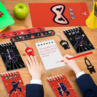 84pcs Karate Party Favor Set Red Black Karate Paper Bag Notepad Pen Slap Bracelets Key Chain TPR Stretchy Flying Toys Stickers Party Supplies for Boys Girls Birthday Classroom Activities Decorations