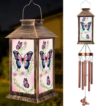 YHmall Wind Chimes for Outside, 37" Hanging Solar Windchimes Outdoors Memorial Butterfly Gifts for Women Mom Grandma, Solar Lanterns Wind Chimes for Home Patio Yard Garden Decor
