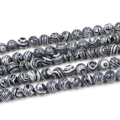 MJDCB Synthesis Colour Malachite Beads Beautiful Fashion Round Stone Beads for DIY Jewelry Making 15" (6mm, Black - White)