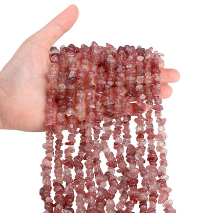 ZHIYUXI 400pcs Strawberry Quartz Beads 5-8mm Crystals Gemstones for Bracelet Making 2 Strands Irregular Stone Loose Rocks Bead for Jewelry Making Hole Drilled Natural Chips DIY Necklace Craft Gifts
