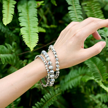 Dalmatian Jasper- Grounding & Joy -8mm Beaded Bracelets for Women Handmade Semi Precious Natural Stone Stretch Elastic Jewelry Yoga Protection Gifts