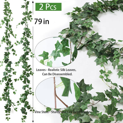 Mizii 2 Strands Artificial Vines Ivy Garland 79" Fake Vine with Silk Green Leaves Faux Hanging Plants Greenery Decoration for Outdoors Party Wedding Indoor Mantle Bedroom Home Decor (Ivy)