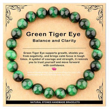 AD Beads 8mm Handmade Green Tiger Eye Elastic Bracelet – Natural Gemstone for Balance, and Clarity – Meditation, Yoga, Healing and Energy Gift for Men Women