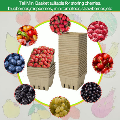 60 Pack Natural Pulp Fiber Berry Basket, Molded Produce Vented Kitchen Supplies for Strawberry Blueberry Raspberry, fruit baskets,berry containers,farmers market stand (Berry Basket (60 Pcs))