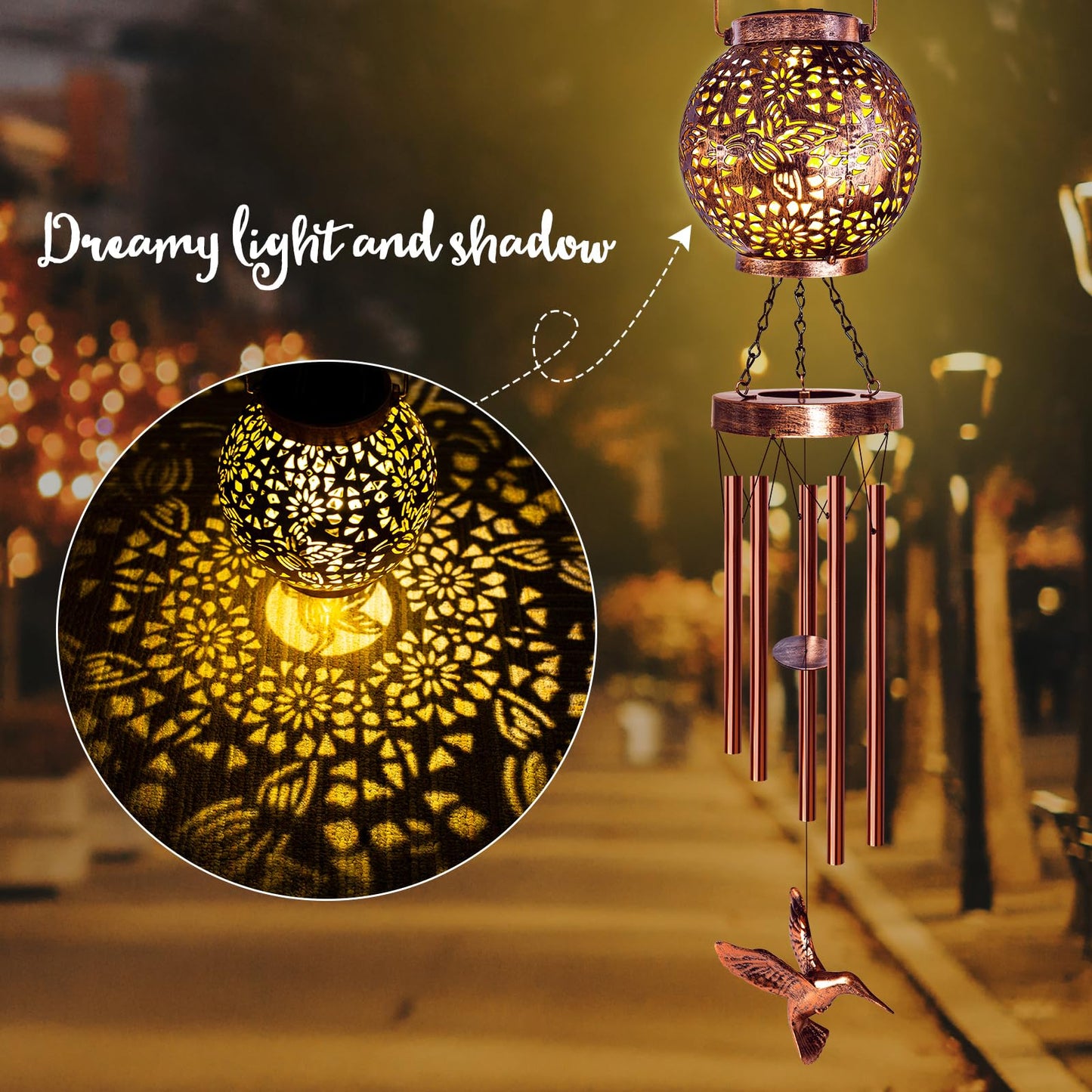 YHmall Wind Chimes for Outside, Windchimes Outdoors Hummingbird Gifts for Mom Women Grandma, Hanging Solar Lantern Solar Wind Chimes for Outside Patio Yard Garden Decor