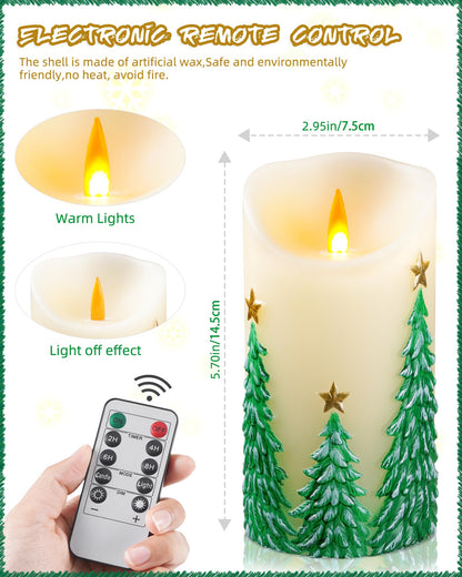 QQFCTOO Christmas Tree Flameless Candles with Flickering Flame - Battery Operated Candles with with Remote Control and Timer - Real Wax - unscented - Home/Holiday Decoration (3" x 6 ")