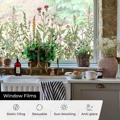 ADD.HERES Window Privacy Film,Colorful Floral Window Stickers,Removable DIY Bouquet Static Clings, Decals for Home School Office Party Supplies, Wildflower Reverie‌, 17.5 x 78.7 in